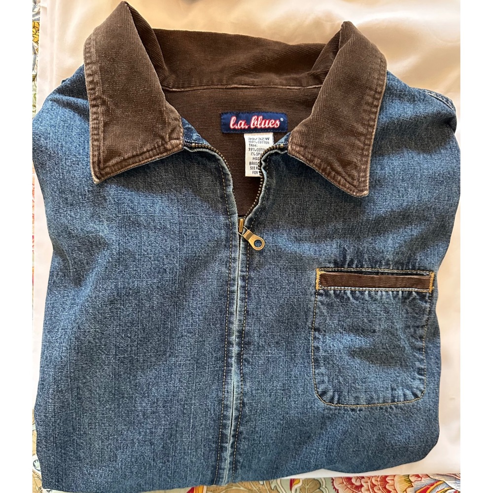 Y2K L.A. Blues Vintage Denim Chore Jacket Blue Corduroy Trim Size 30/32W/Fall